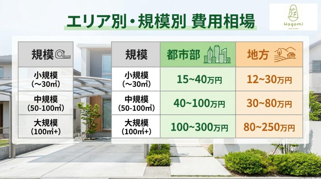 庭じまいのエリア別・規模別の費用相場