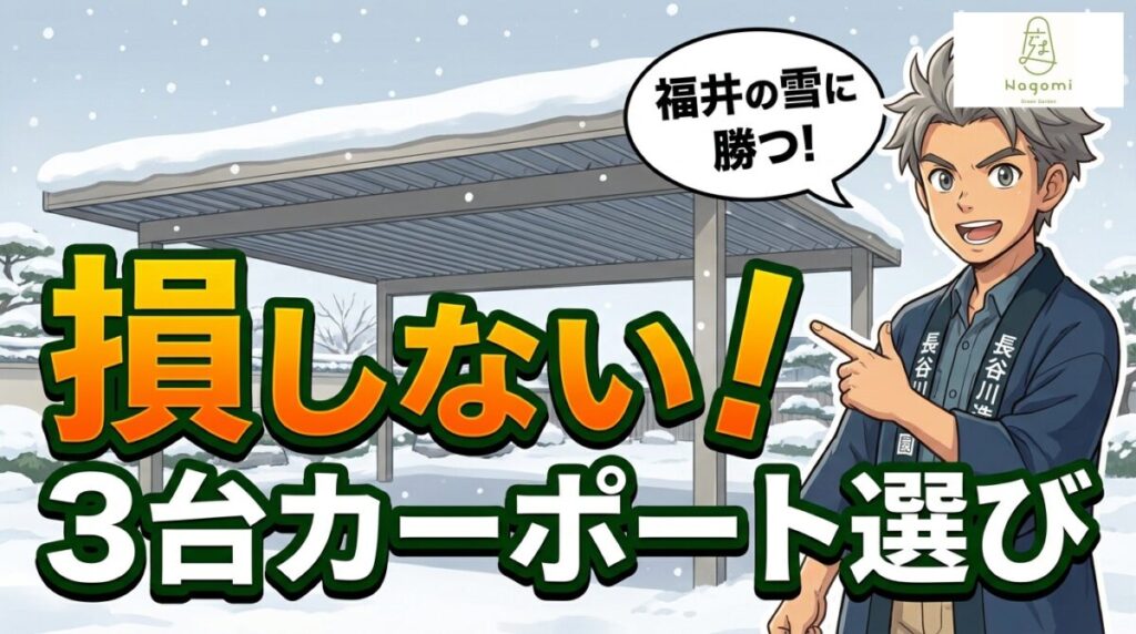 福井の雪に強い3台用カーポートの選び方を解説するアイキャッチ
